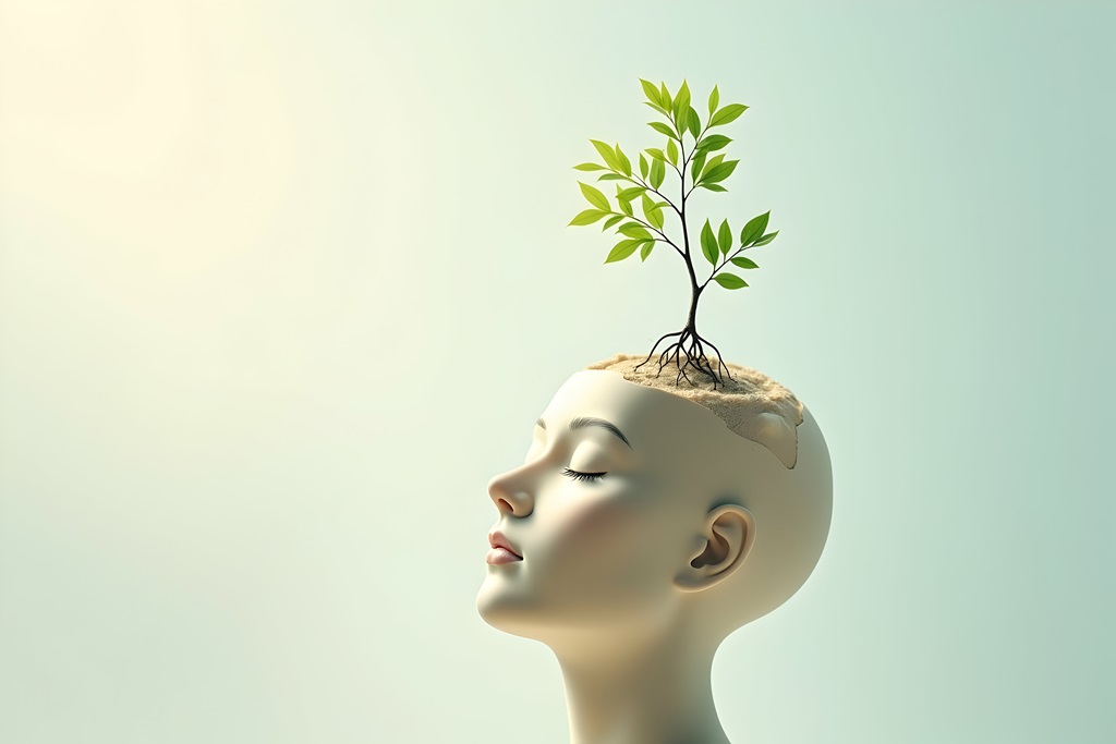 KI generiertes Bild eines Frauenkopfes, aus dem eine Baum heruswächst